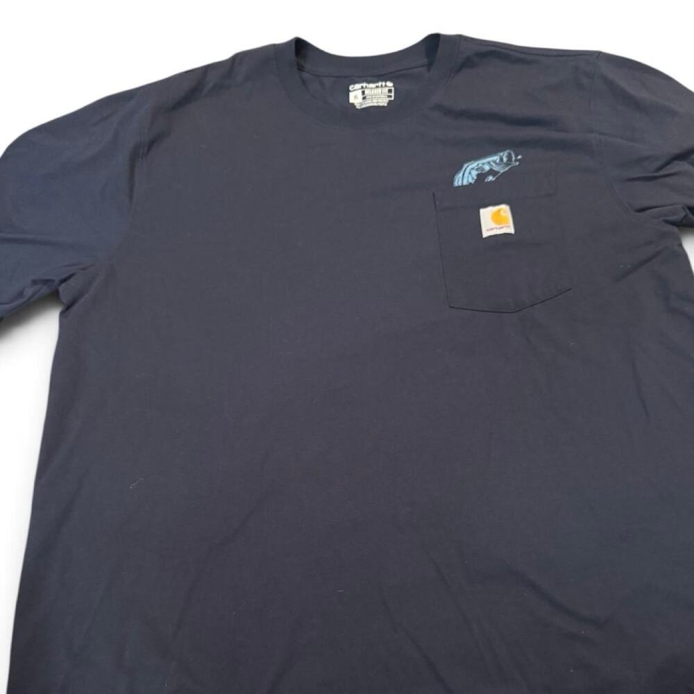 Carhartt Bass Fishing Graphic Pocket T-Shirt Men’s XL Blue Relaxed Fit